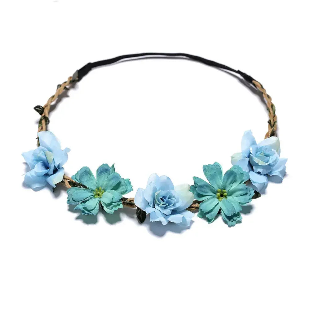 Bride Flower Crown Hairband Rope Wedding Floral Headband Garland Girl Wreath Elastic Hair Accessories Party Cosplay Headpiece