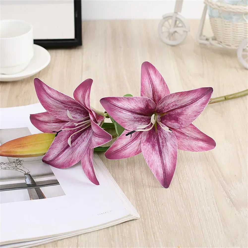 41cm Artificial Flowers Wedding Bouquet Single Lily Flower Two Flowers One Bud Branch Home Garden Decor Dia De La Madre Flores