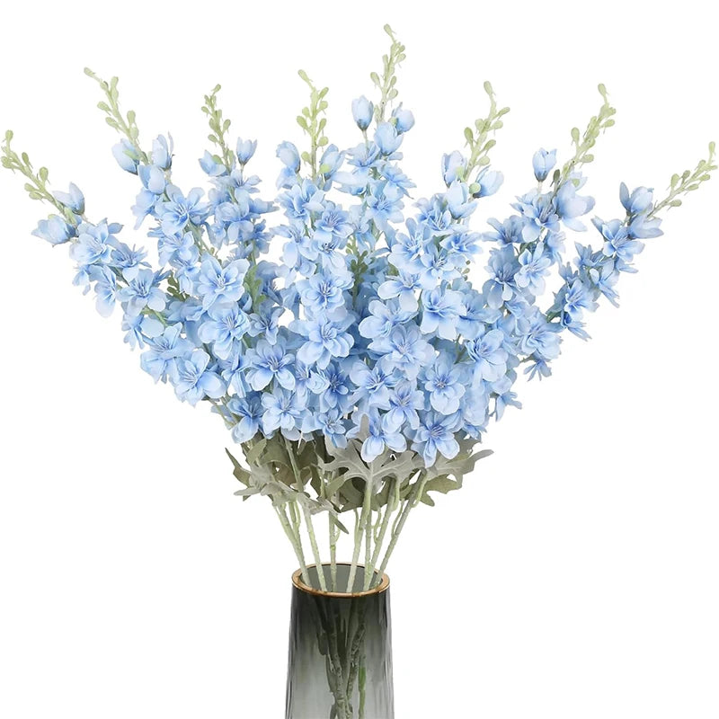 2Pcs Delphinium Artificial Flowers 85cm Fake Flowers Bouquet Larkspur Stem for Home Room Decor Garden Outdoor Wedding Decoration