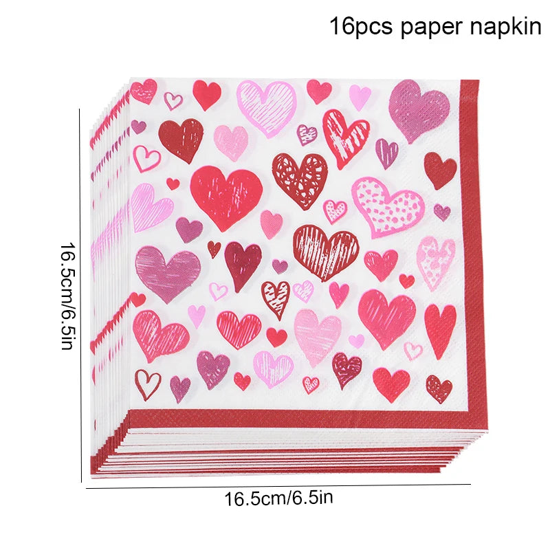 Love Heart Disposable Tableware for Wedding Valentine's Day Tableware Anniversary Birthday Party Paper Plates Cups Tablecloth