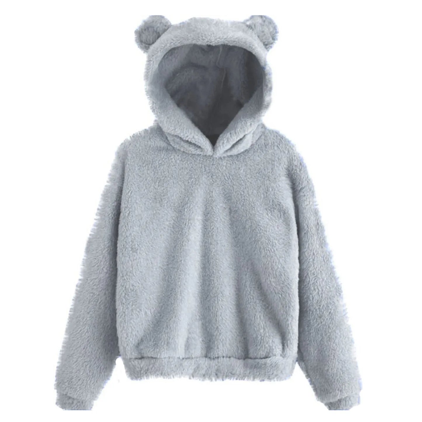 Autumn Women's Hoodies Long Sleeve Bear Ear Hood Sweatshirt Cute Plush Warm Casual Hoodie Tops Fleece Hooded Pullovers