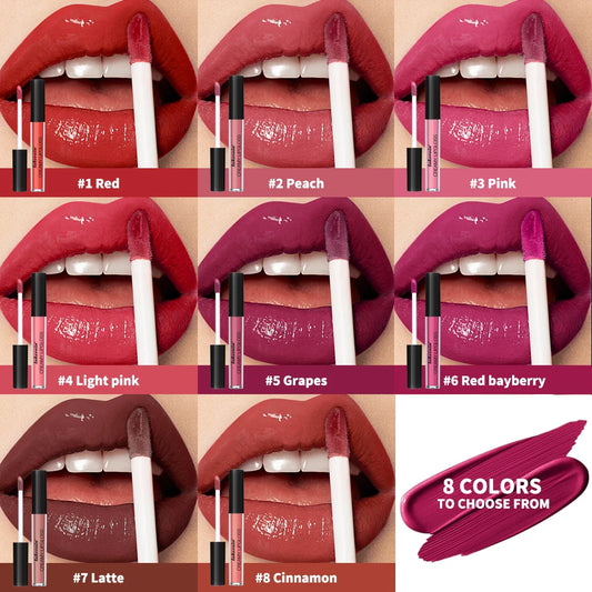 8 Colors Waterproof Lipstick Creamy Lip Gloss, Non-Stick to Cup Non-Fading Long-Lasting Moisturizing Velvet Liquid Lipstick