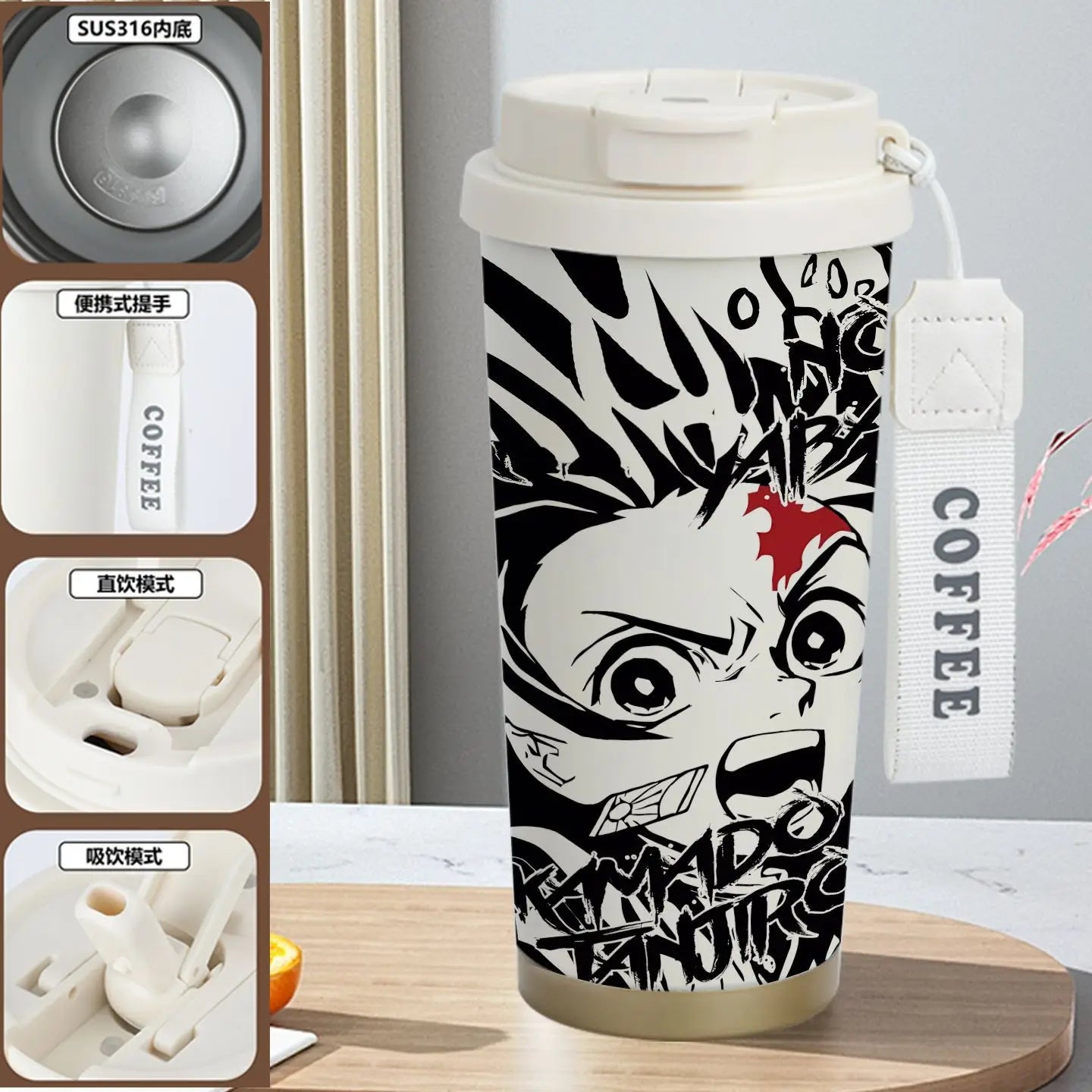 Demon Slayer Kamado Tanjirou Nezuko Agatsuma Zenitsu Anime Pattern Stainless Steel Thermos Mug Idea Leakproof Straw Cup Gift