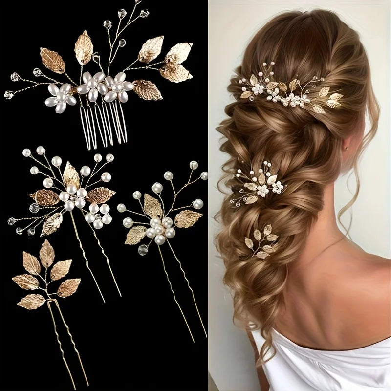 4 wedding romantic hair accessories, updo hair clips and headwear, elegant hair accessory and hairpin set