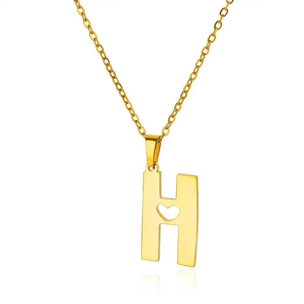 Stainless Steel Heart Letter Pendant Necklaces for Women Men Gold Color Initials Necklace Valentine's Day Jewelry Couple Gift