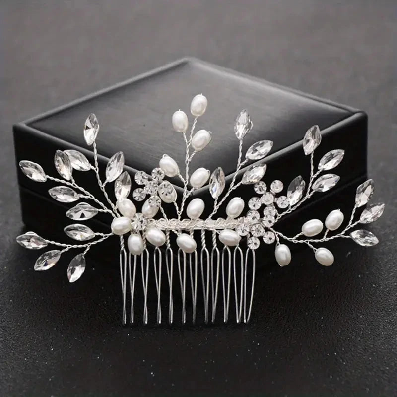 Bridal Hair Comb Wedding Headpiece Golden And Silvery Hair Comb Faux Pearl Hair Comb Rhinestone Crystal Hair Comb Wedding Hair A