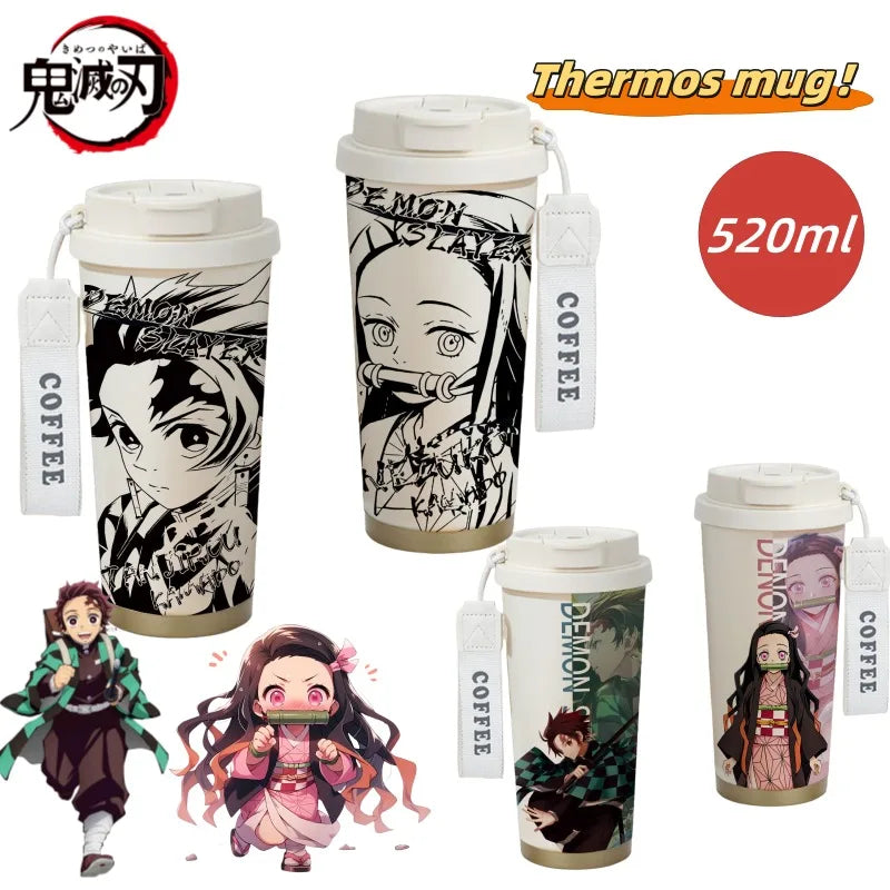 Demon Slayer Kamado Tanjirou Nezuko Agatsuma Zenitsu Anime Pattern Stainless Steel Thermos Mug Idea Leakproof Straw Cup Gift