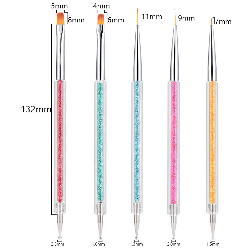 5/20Pcs Nail Art Brush Design Tip Painting Drawing Carving Dotting Pen FlatFan Liner Acrylic Gel UV Polish Manicure Tools