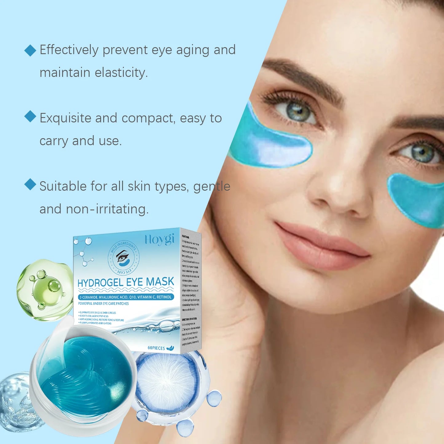 Retinol Eye Mask Patches Firming Eye Bags Anti Dark Circles Soothing Fine Lines Anti-Aging Under Eye Hydrating Eye Care 60PCS