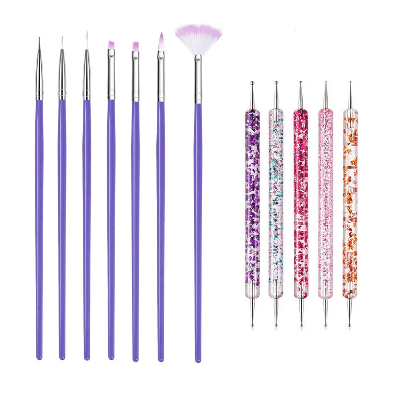 5/20Pcs Nail Art Brush Design Tip Painting Drawing Carving Dotting Pen FlatFan Liner Acrylic Gel UV Polish Manicure Tools