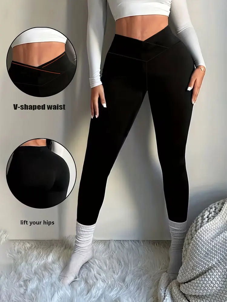 V-Waist Fashion Yoga Clothing New High Rise Slim Fitting Yoga Pants Womens Fitness Soft And Glutinous Stretch Sports Trousers