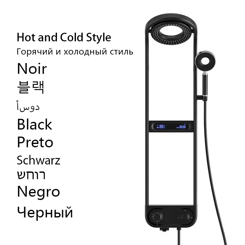 New Design High End Bathroom Gray Shower Set Round Shower Head Bathtub Hot and Cold Brass LED Display Mixer Faucet Shower System