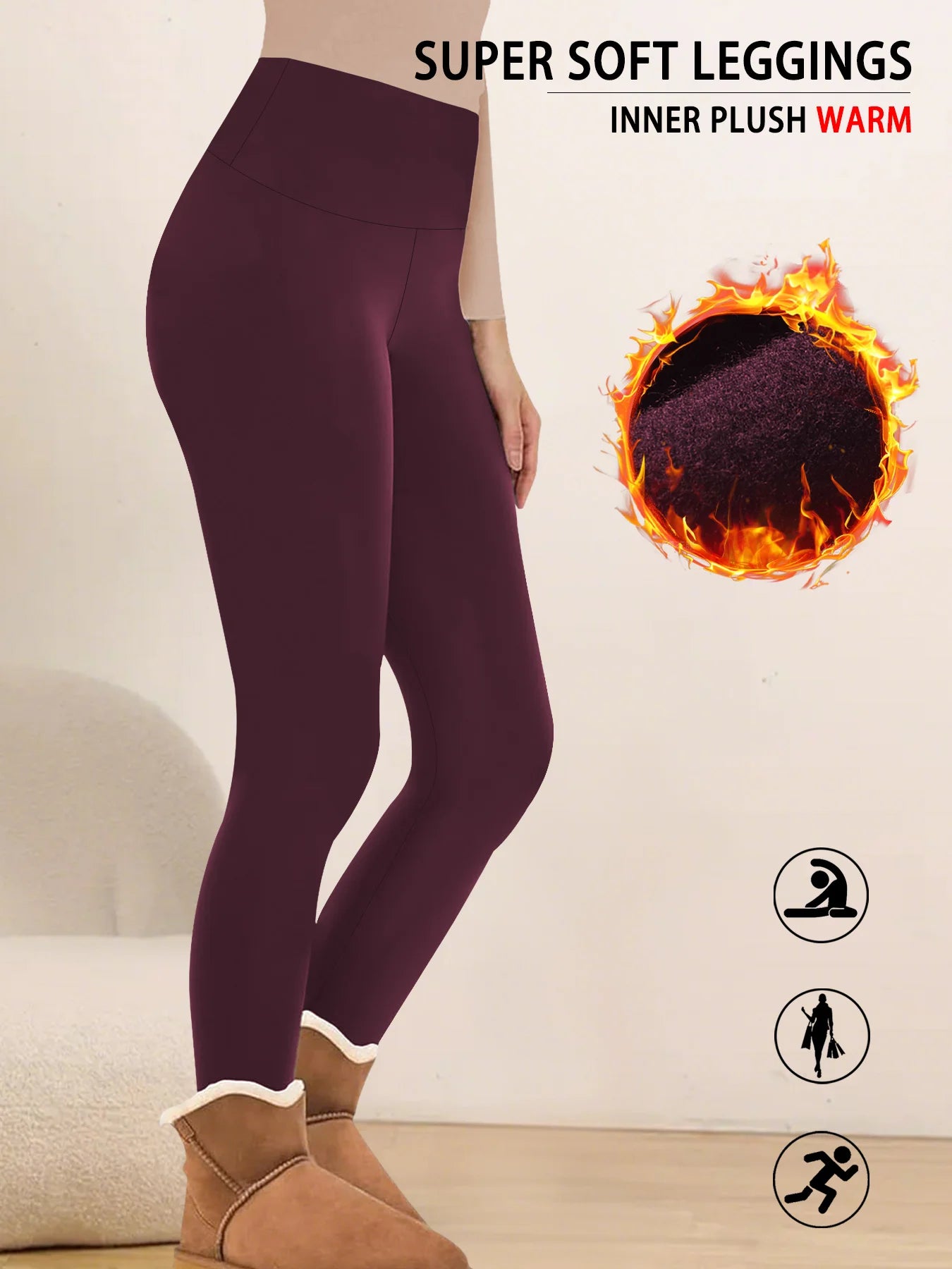 Womens Thermal Fleece Lined High Waisted Leggings. Workout Winter Warm Thick Tights Soft Yoga Pants