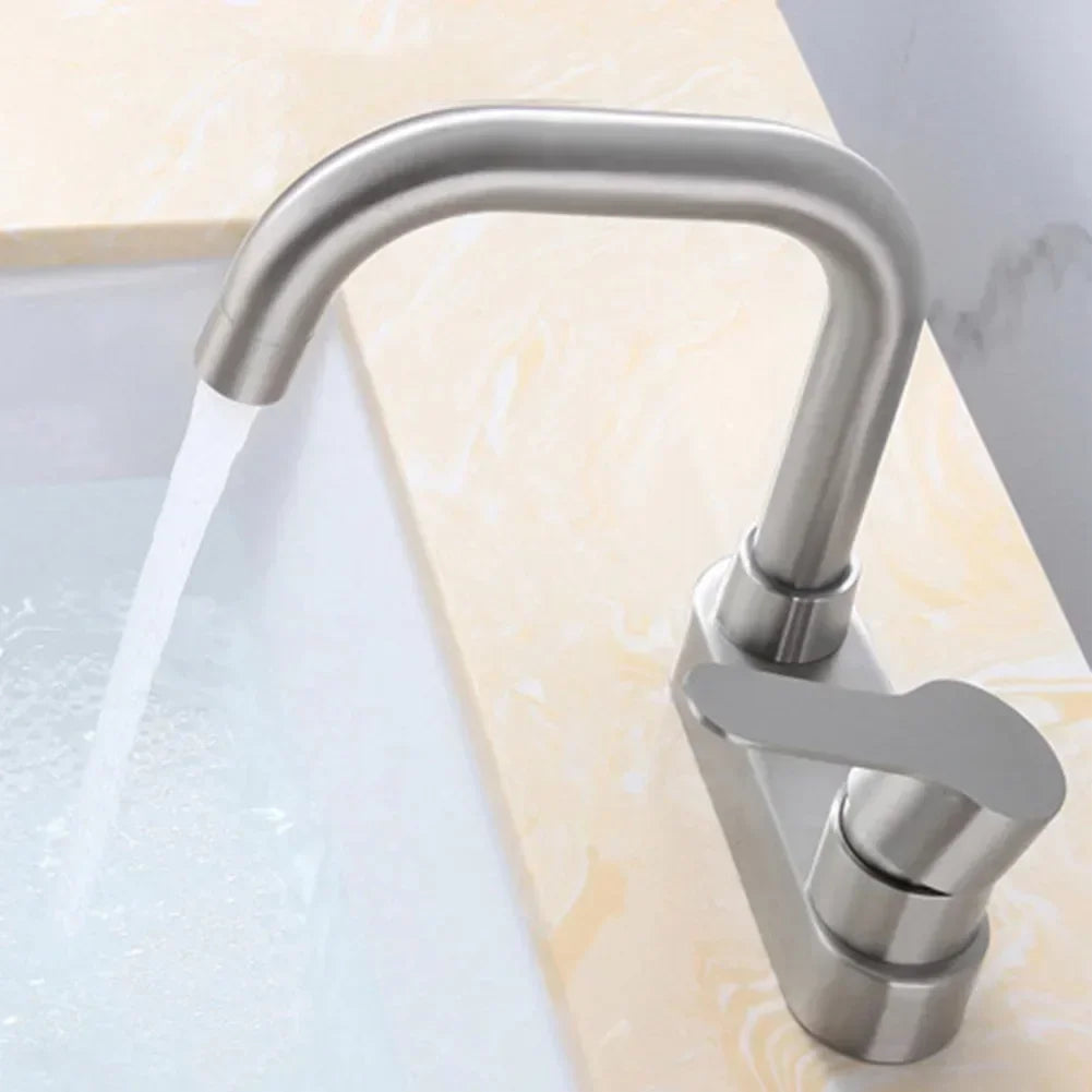 Bathroom Basin Faucet 304 Stainless Steel Sink Mixer Tap Hot Cold Water 2 Holes Deck Mounted Single Handle Faucet NEW