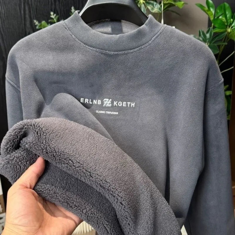 Winter Extra-thick Camel Hair Men's Hoodie Printed Letters HeavyWeight Thick Sweatshirt Casual Fleece windproof Thermal Shirts