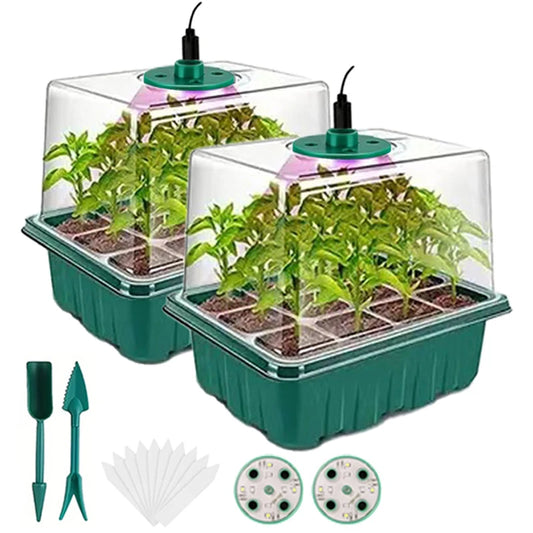 Seed starter tray with grow light, 2 seed germination kits, dome with adjustable humidity, seedling starter tray for home use