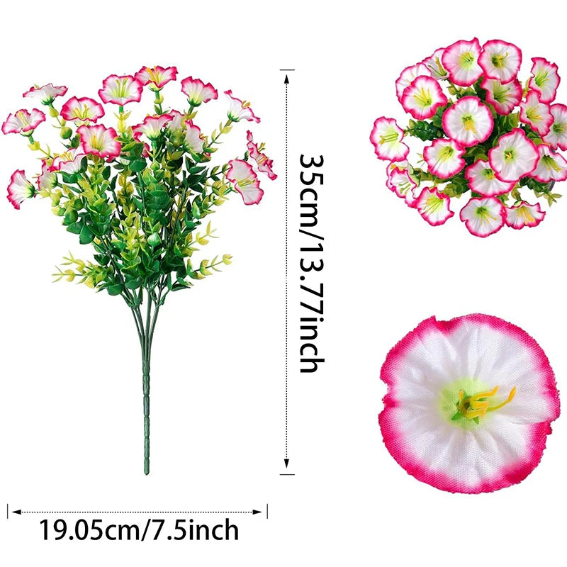35CM Artificial Fake Silk Morning Glory Flower Green Eucalyptus Plant UV Protection for Porch Courtyard Garden Summer Home Decor