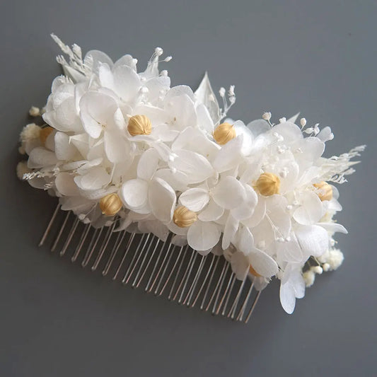Preserved Flower Material Bridal Comb Hair Piece Pearls Wedding Jewelry Handmade Women Headpiece Hair Ornament