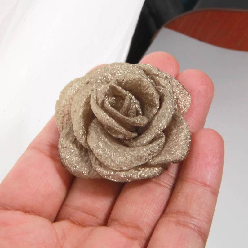 10Pcs 5cm Chiffon Rose Artificial Flowers Yarn Fabric Flowers For Headwear Dress Wedding Bouquet Decor Craft Flower Accessories
