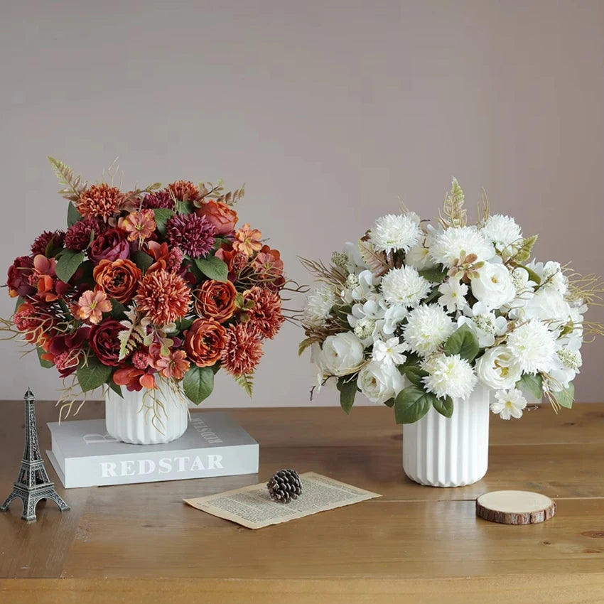 Artificial Flowers Rose Festival Home Decoration Wedding Bridal Bouquet Dried Flowers Birthday Gift Accessories Fake Flowers Ou