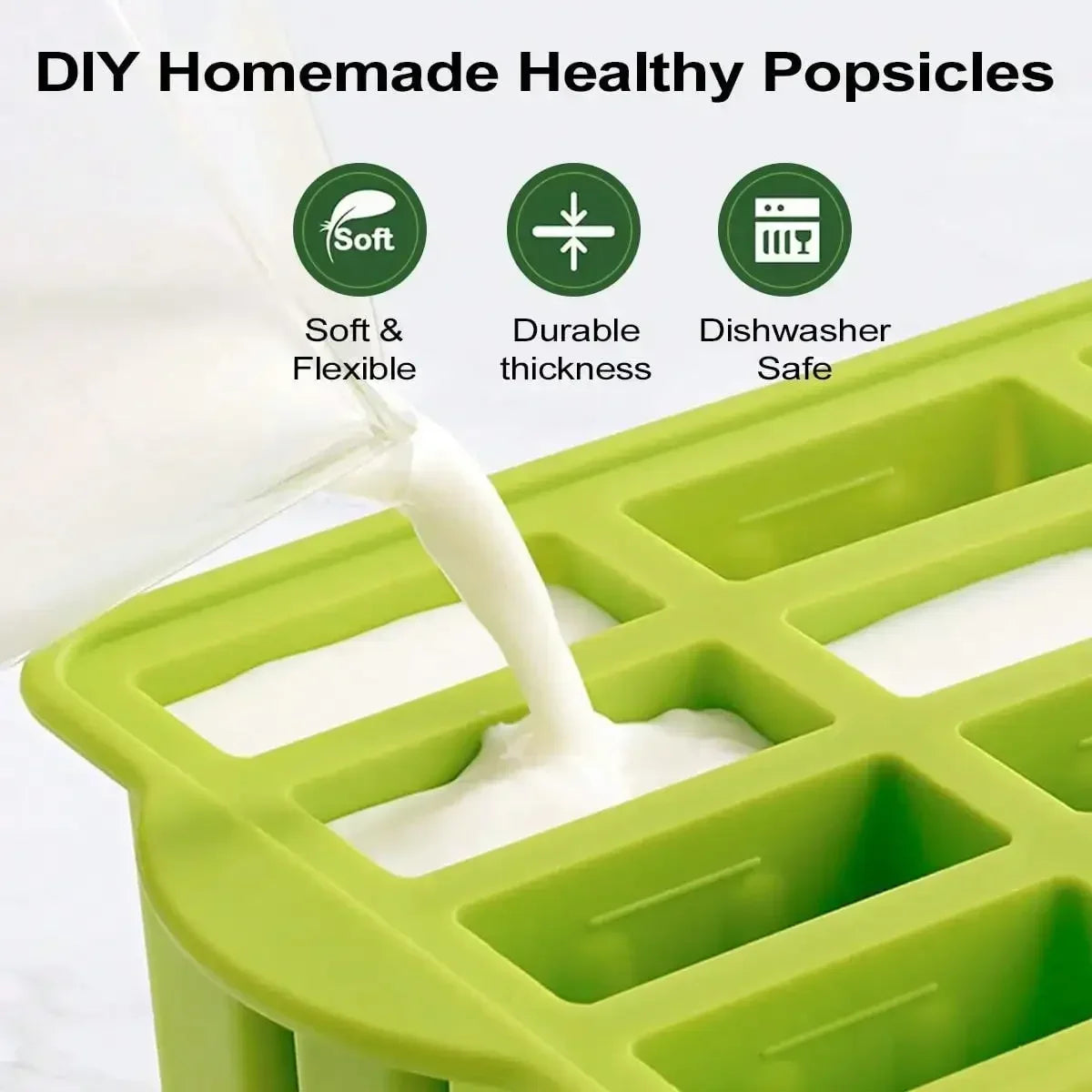Popsicle Molds Silicone 12 Pieces Popsicle Trays for Freezer Homemade Ice Cream Popsicle Molds with 50Pcs Popsicle Sticks
