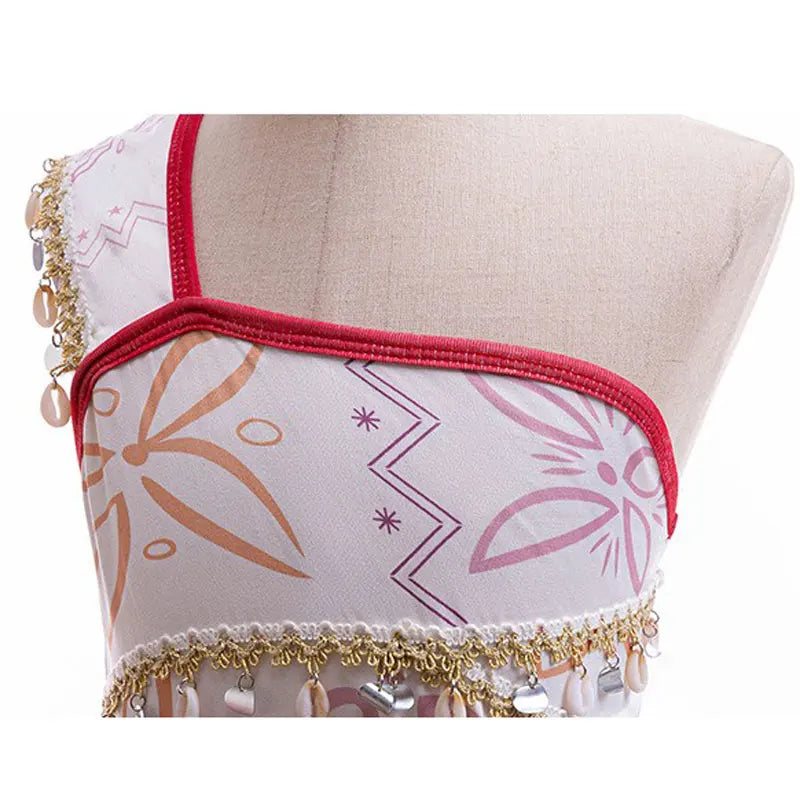 Disney New Summer Movie Hot Moana 2 Short-sleeved Clothes Girl Cosplay Moana Princess One-Shoulder Suspender Dress + Wig Set