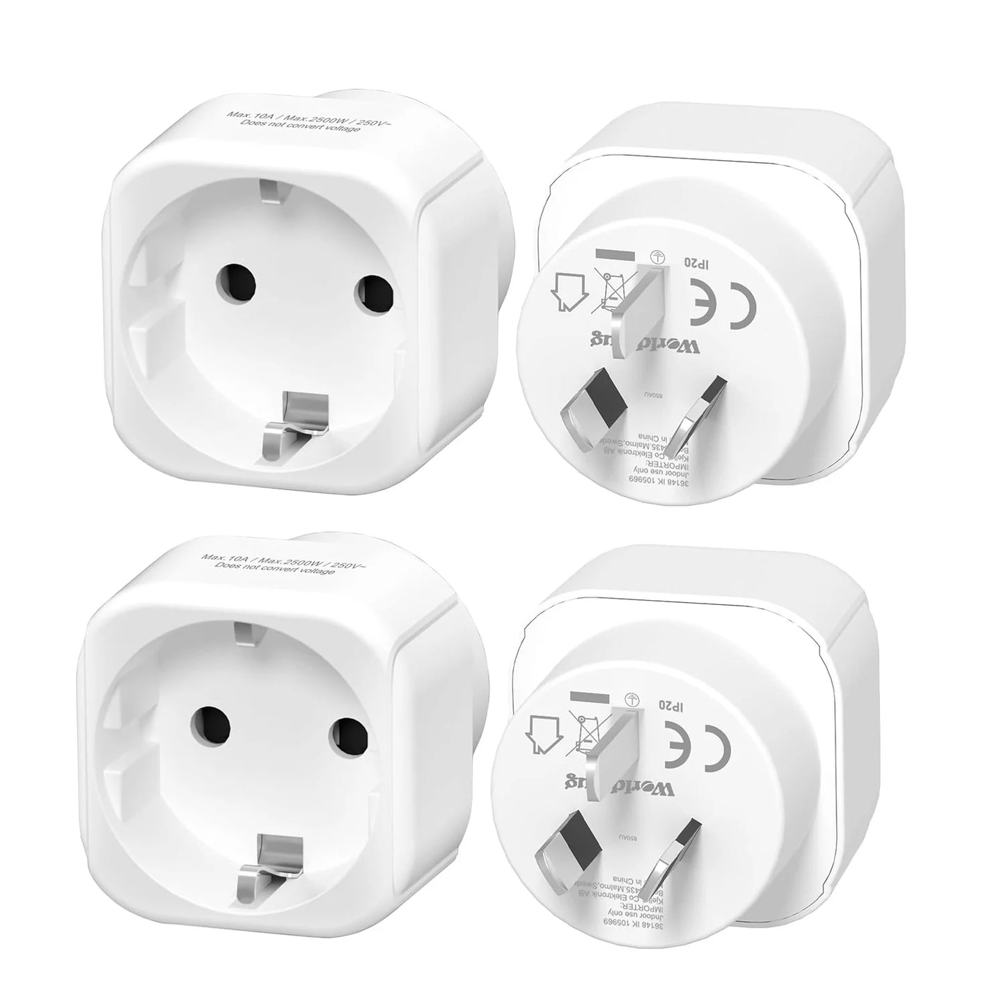 2/4pcs EU to AU Australian Travel Adapter European AU New Zeeland Plug Adapter Power Converter Wall Charger Socket 10A/250V