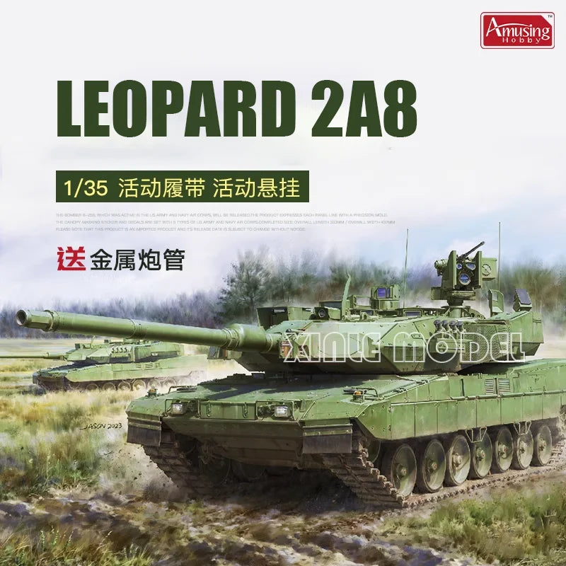 Amusing Hobby Assembled Tank Model Kit 35A058 Modern German Leopard 2A8 Tank with Metal Barrel 1/35