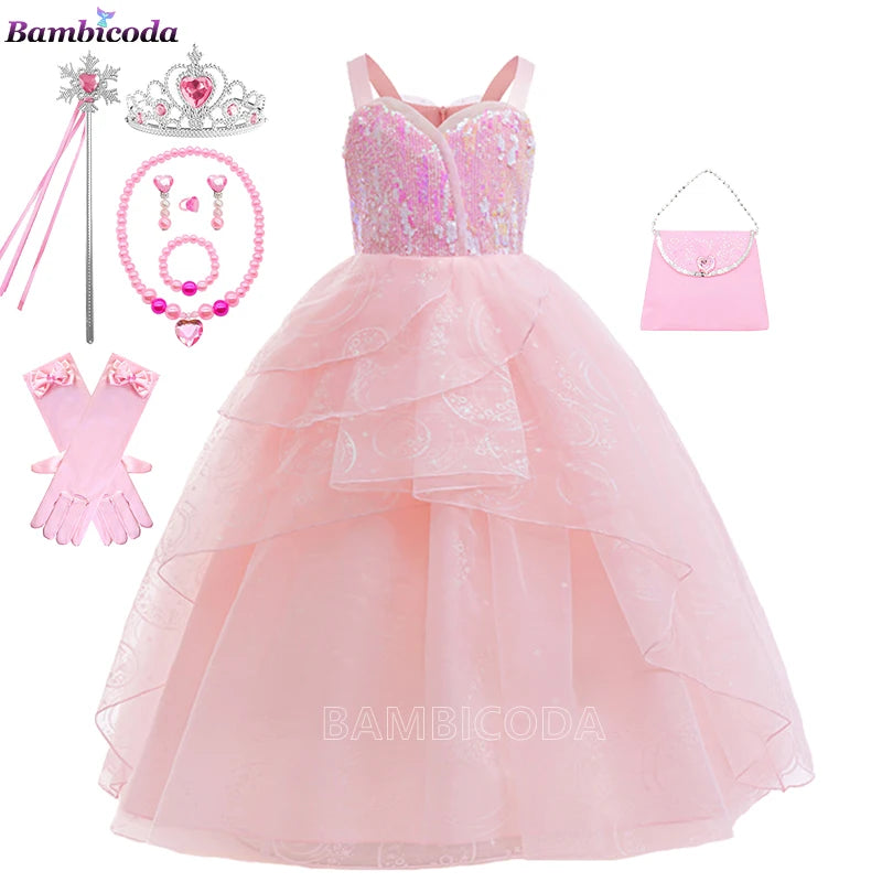 The--Wicked Glinda Elphaba Cosplay Costume Glinda Pink Princess Dress Costume For Girl Party Cosplay Movie Party Witch Clothing