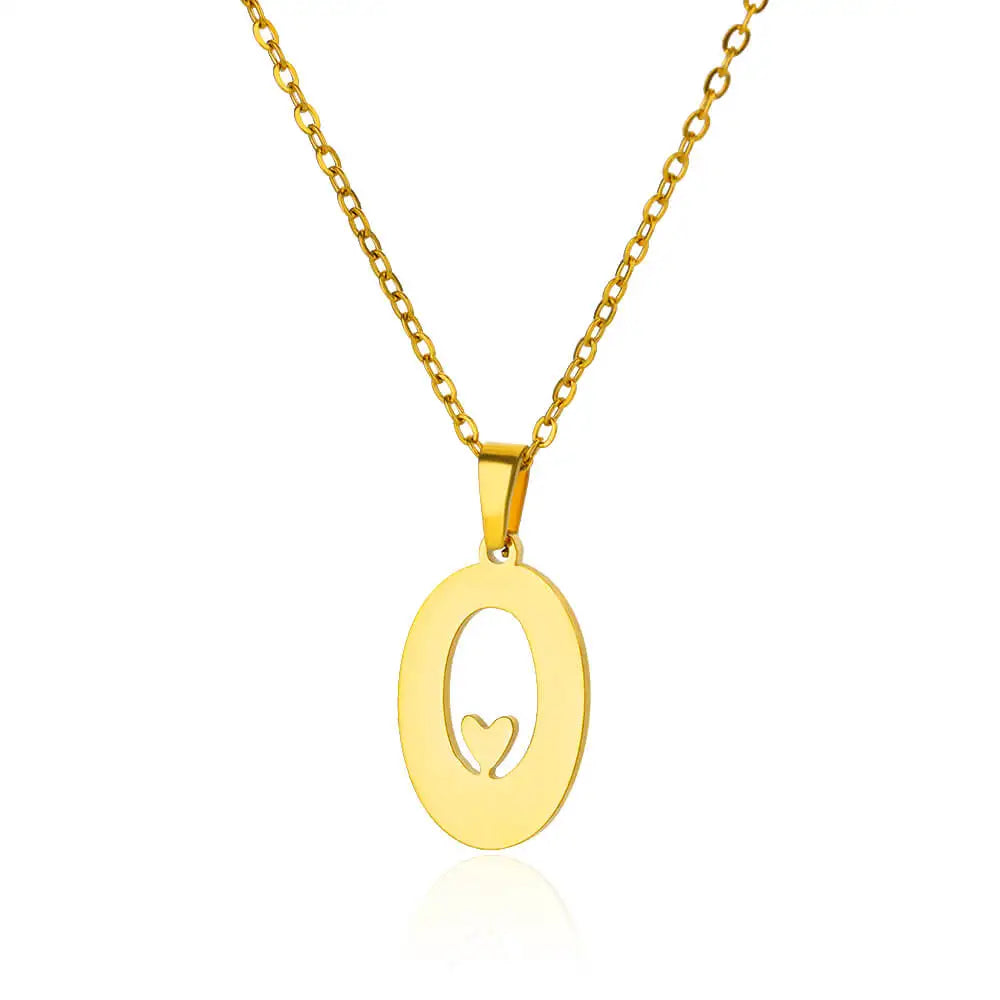 Stainless Steel Heart Letter Pendant Necklaces for Women Men Gold Color Initials Necklace Valentine's Day Jewelry Couple Gift