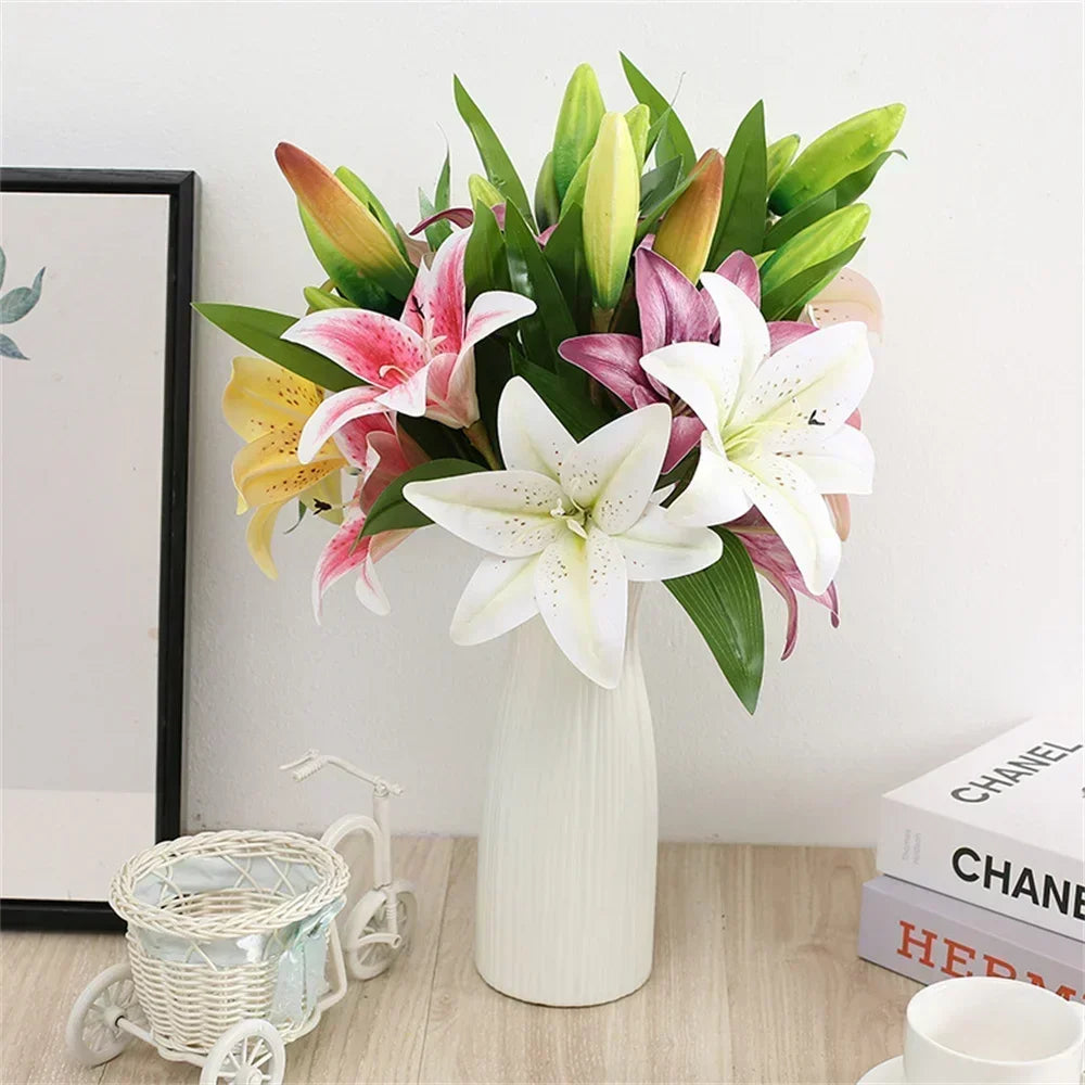 41cm Artificial Flowers Wedding Bouquet Single Lily Flower Two Flowers One Bud Branch Home Garden Decor Dia De La Madre Flores