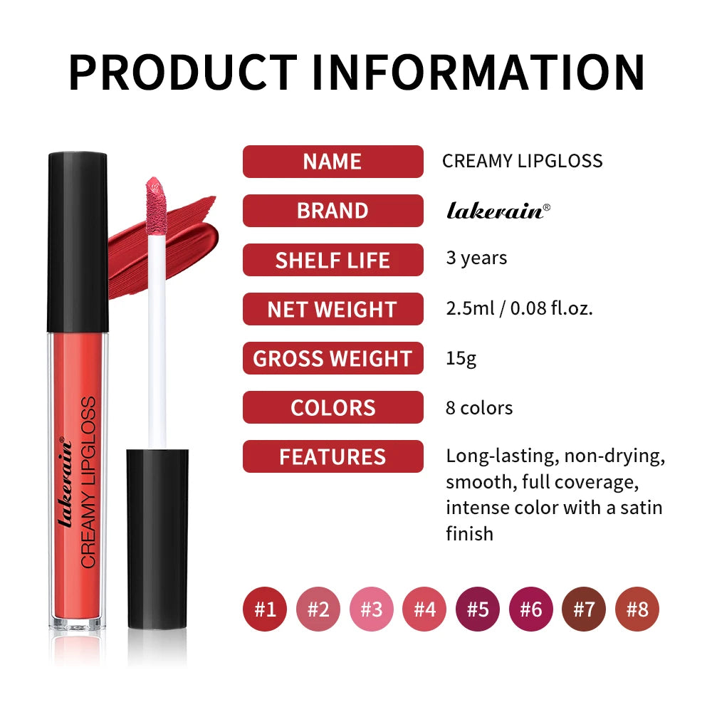 8 Colors Waterproof Lipstick Creamy Lip Gloss, Non-Stick to Cup Non-Fading Long-Lasting Moisturizing Velvet Liquid Lipstick