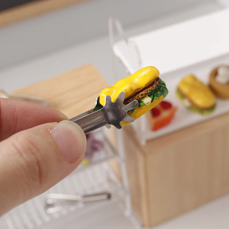 1:12 1:6 Dollhouse Miniature Metal Food Clip Bread Tongs Model Tableware Cookware Kitchen Utensils Tools Kids Toys
