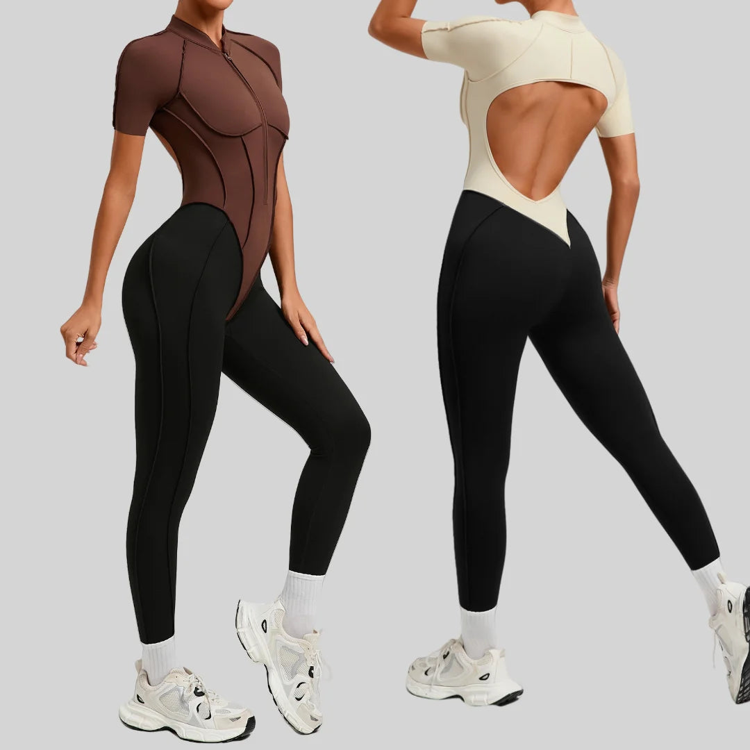 Yoga Jumpsuits Sports Fitness Peach Hip-lifting Backless One-Piece Splicing Tight Running Workout Clothes Gym Leggings Bodysuits