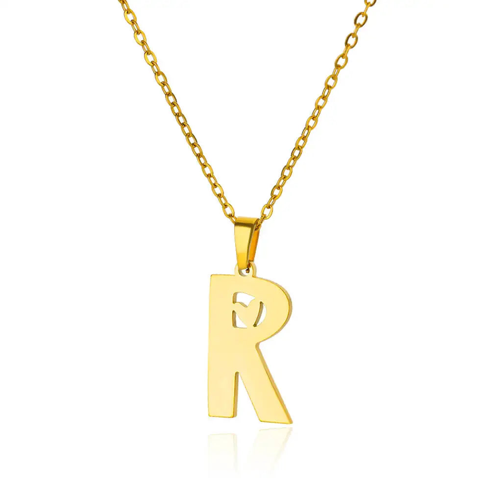 Stainless Steel Heart Letter Pendant Necklaces for Women Men Gold Color Initials Necklace Valentine's Day Jewelry Couple Gift