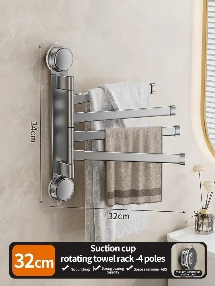 No Need To Drill Suction Cup Rotating multi-bar towel rack Bathroom hanger Folding artifact Multifunctional shelf Kitchen shelf