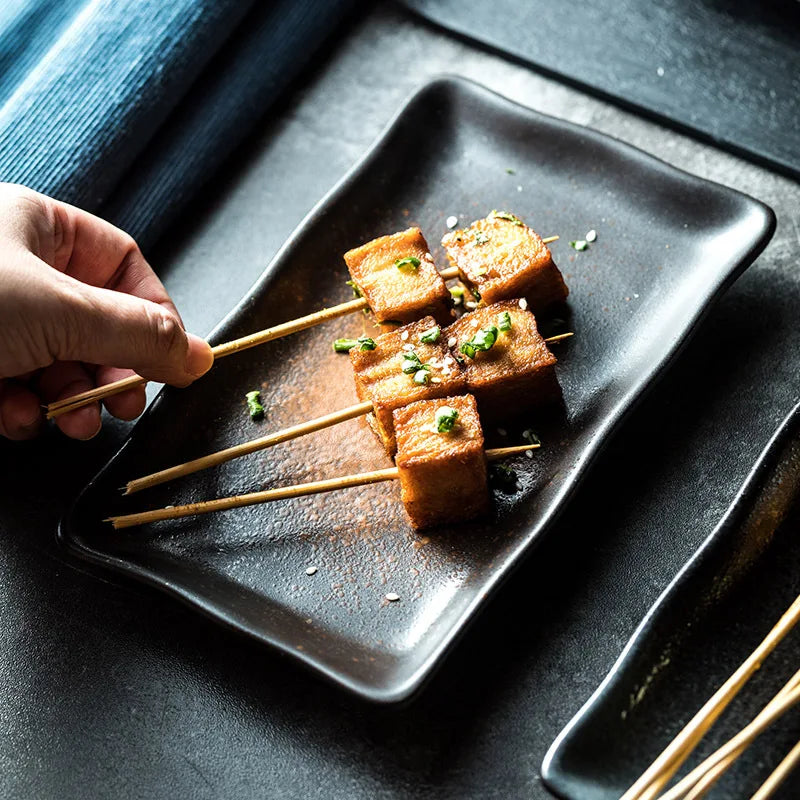 Ceramic Barbecue Japanese Hotel Restaurant Home Snack Plate Rectangular Sushi Plate