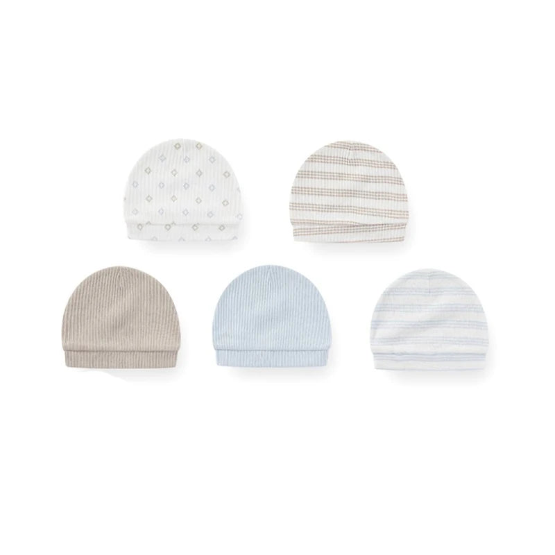 5Pieces Newborn Baby Boy Hats Cartoon Print 100%Cotton Baby Girls Hats 0-6Months Soft Solid Color Infant Accessories
