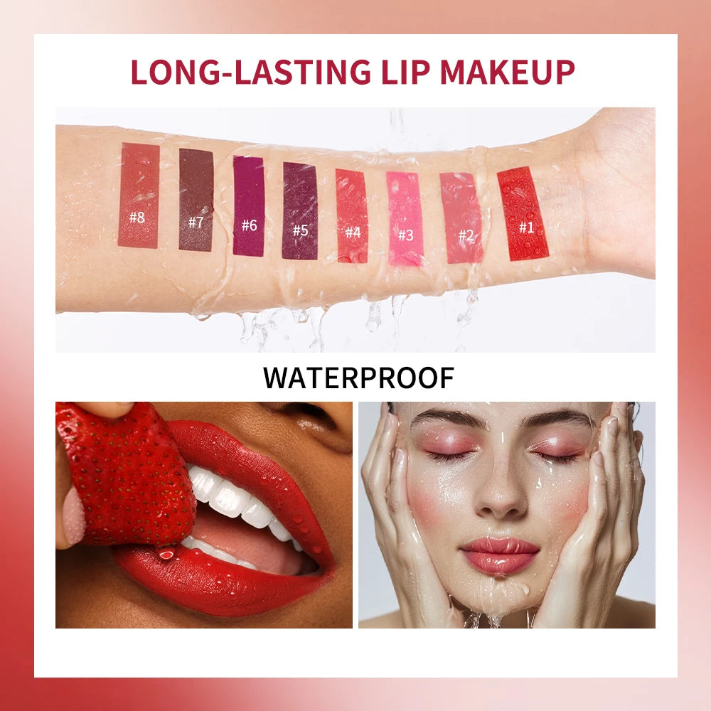 8 Colors Waterproof Lipstick Creamy Lip Gloss, Non-Stick to Cup Non-Fading Long-Lasting Moisturizing Velvet Liquid Lipstick