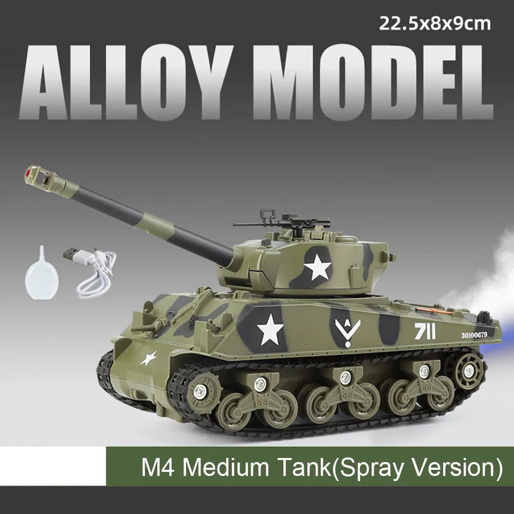 1:32 Scale T-90 Leopard2 M4 Main Battle Tank Model Toy Sound Light Tiger Heavy Tanks Spray Military Vehicle Models for Kid Gifts