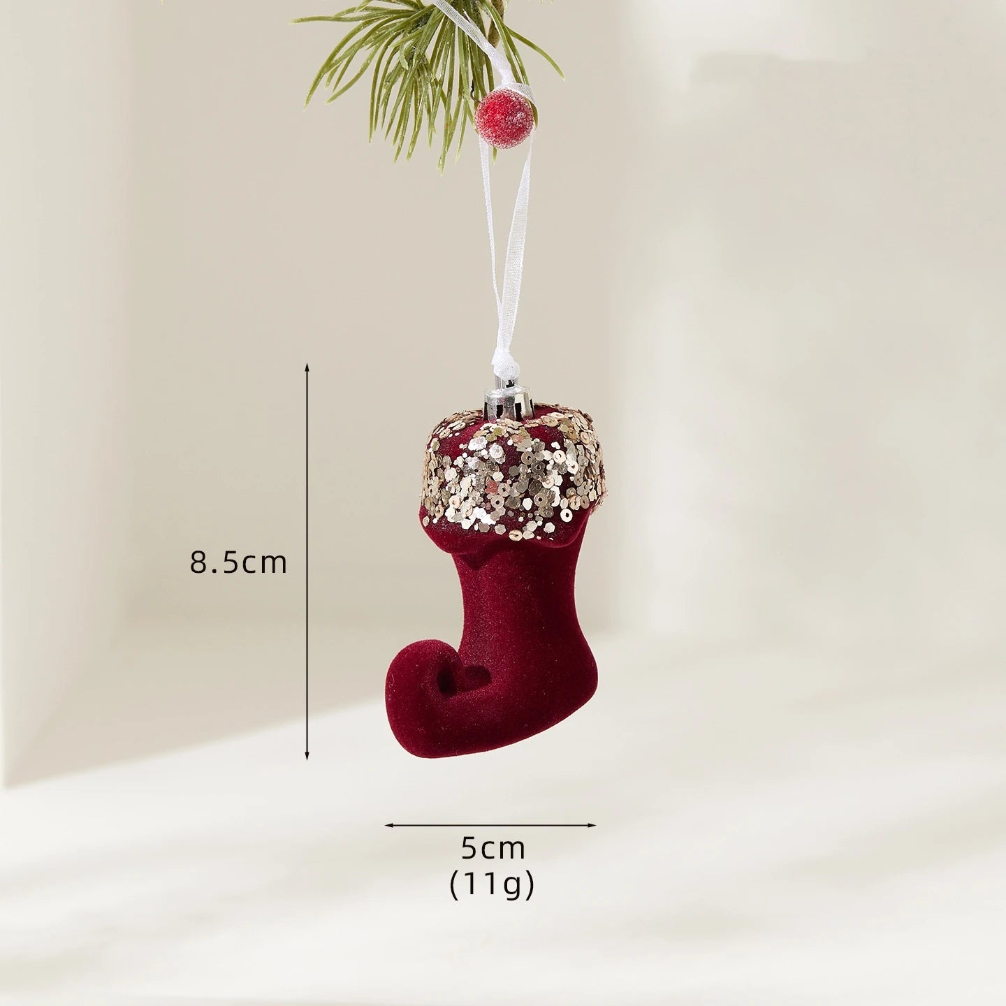2026 Merry Christmas Ornaments Red Flocked Burgundy Christmas Tree Hanging Decorations Pendants Holiday Party Decor