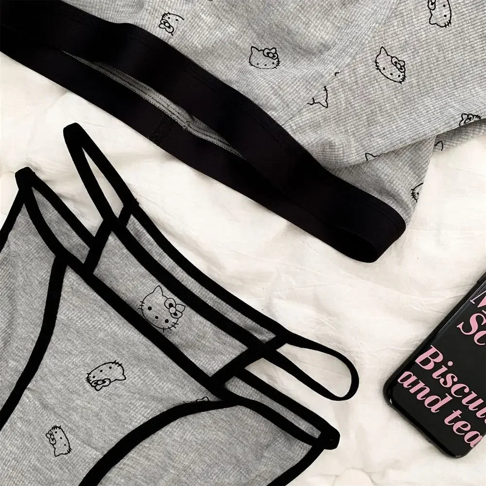 Kawaii Hello Kitty Sanrio Cute Couple Pants  Man and Woman Cartoon Printing Triangle Trousers Boxer Shorts Pure Desire Set