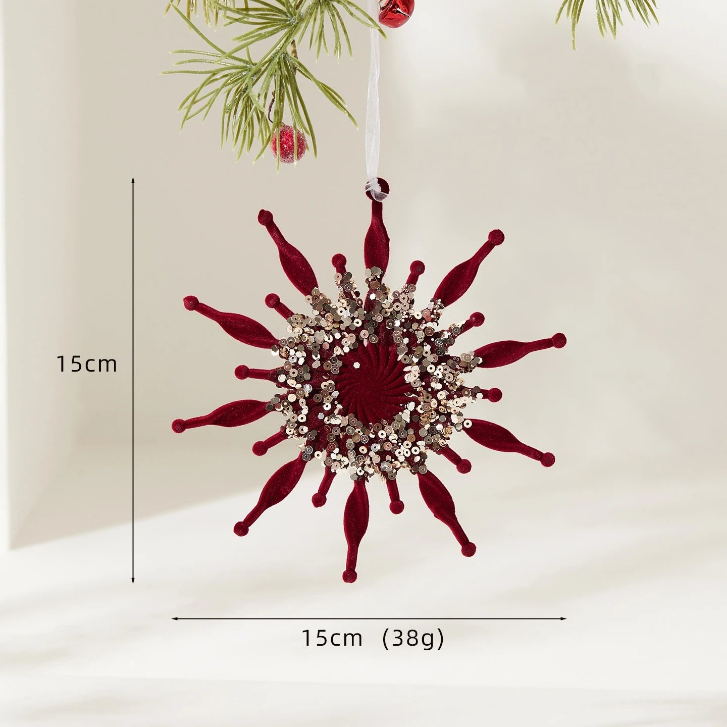 2026 Merry Christmas Ornaments Red Flocked Burgundy Christmas Tree Hanging Decorations Pendants Holiday Party Decor