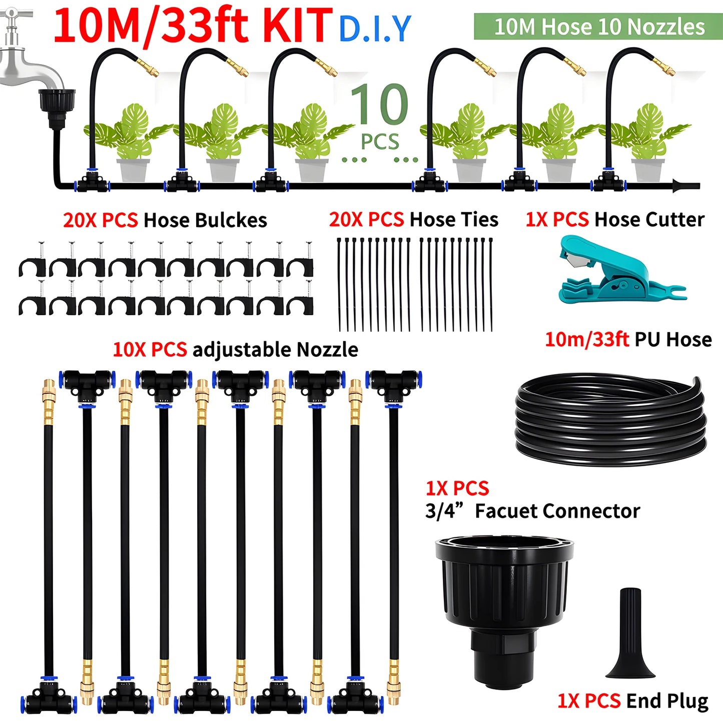 DIY Free Bending Universal Spray Kit For Greenhouse Garden Flowers Plant Watering Irrigation Patio Misting Cooling System