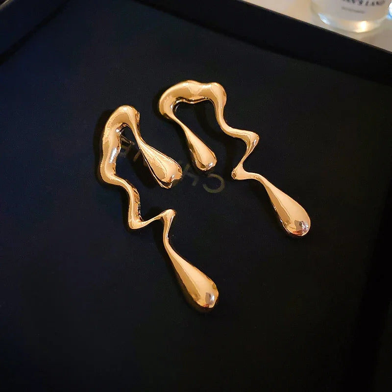 Personality Liquid Stud Earrings For Women Exaggerated Irregular Gemetric Ear Studs Simple Fashion Ear Jewelry Girls Gifts