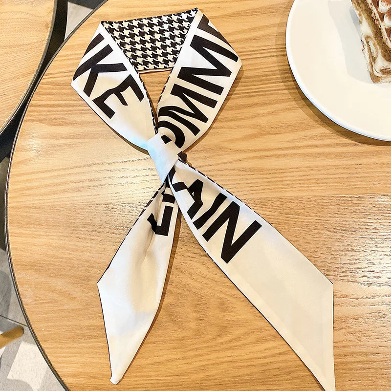 Fashion Printing Long Ribbon Silk Scarf Headband for Women Elegant Tie Ponytail Bow Headband Hair Tie Резинки Для Волос