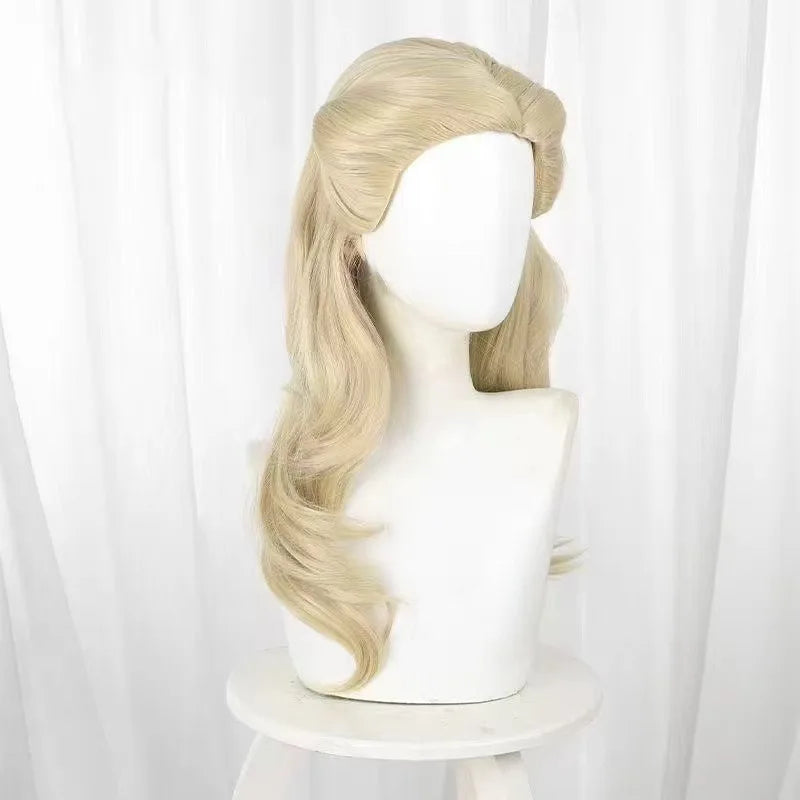 Glinda The Good Witch Cosplay Wig - Elegant Linen Blonde Side-Swept Curly Hair for Outdoor Costume Events Elegant and Beautiful
