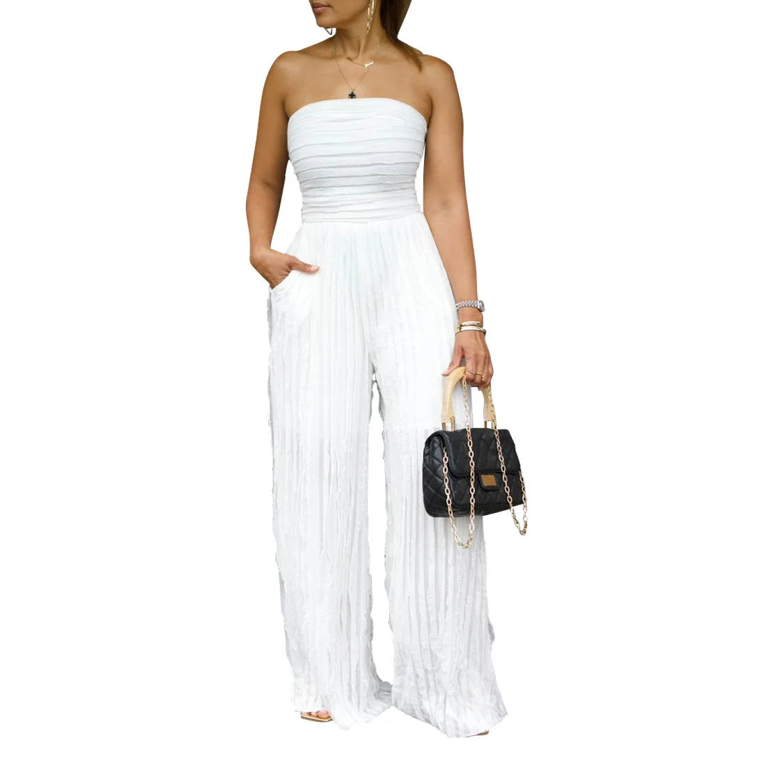 Women's Jumpsuit High Waist Sexy Tube Top Sleeveless Wide Leg Casual Holiday Party Summer Jump Suits for Women Jumpsuits