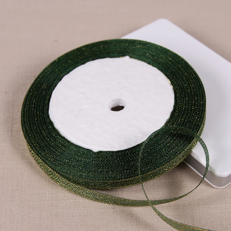 1/4" (6mm) 25yards Gold Silver Metallic Glitter Ribbons For DIY Crafts Sewing Fabric Christmas Party Wedding Supplies Gift Wrap