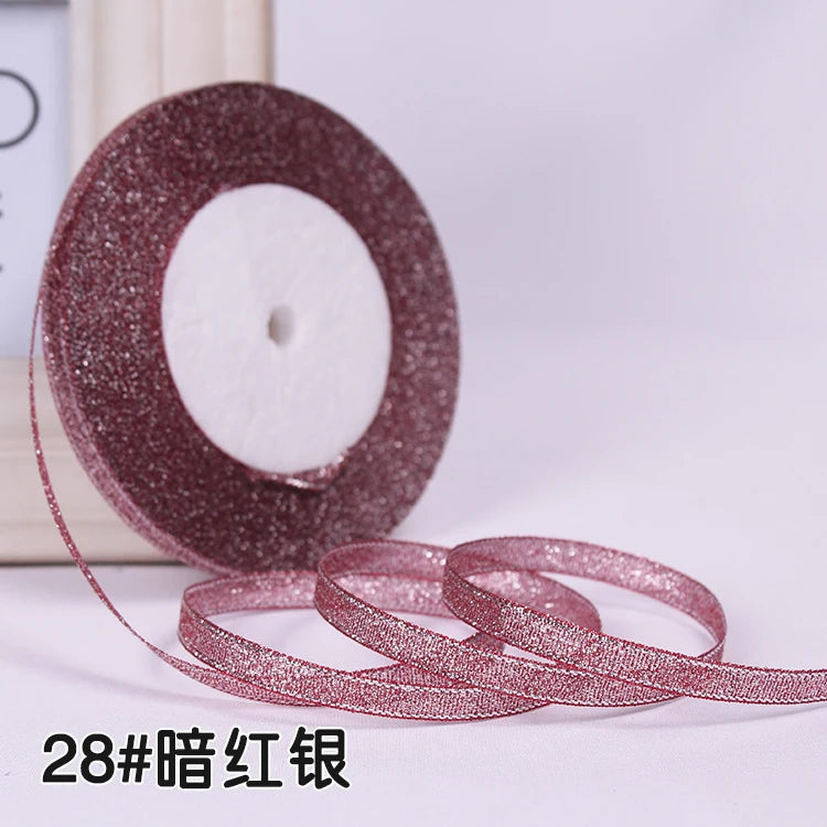 1/4" (6mm) 25yards Gold Silver Metallic Glitter Ribbons For DIY Crafts Sewing Fabric Christmas Party Wedding Supplies Gift Wrap